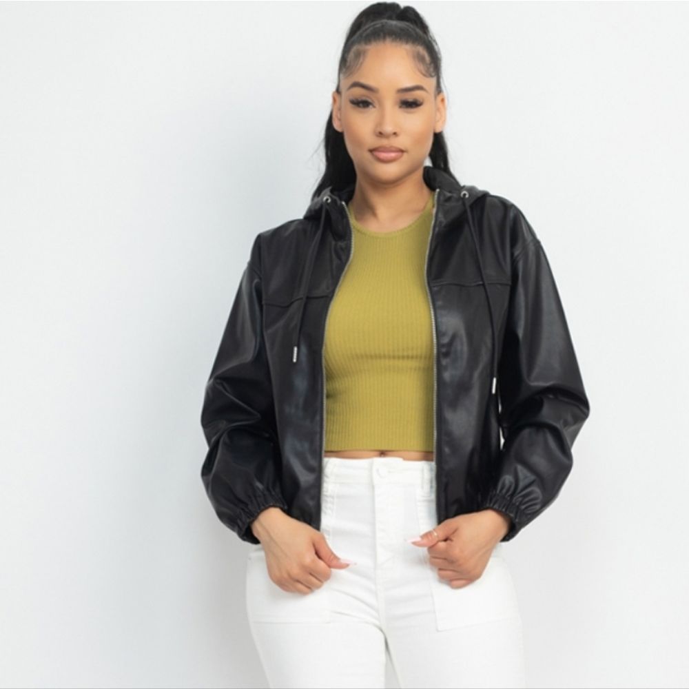 Faux leather jacket hoodie